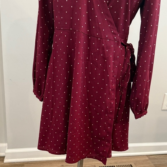 LOFT 2P Burgundy Lightweight Long Sleeve Wrap Dress - Picture 2 of 9